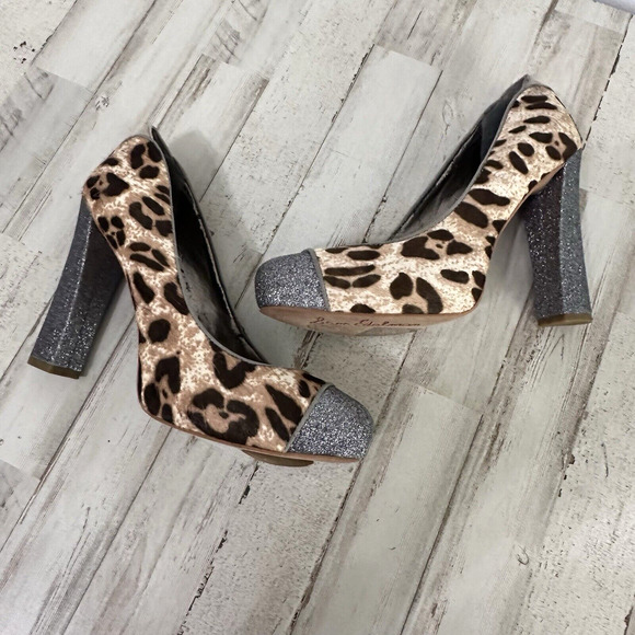 Sam Edelman Leopard Print Sparkle France Spectator High Heels Platform Size 8M - Picture 1 of 10